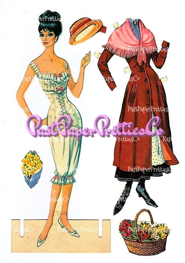Vintage Paper Dolls My Fair Lady The Musical 1960s Printable PDF Instant Digital Download Pretty Eliza Doolittle Clip Art