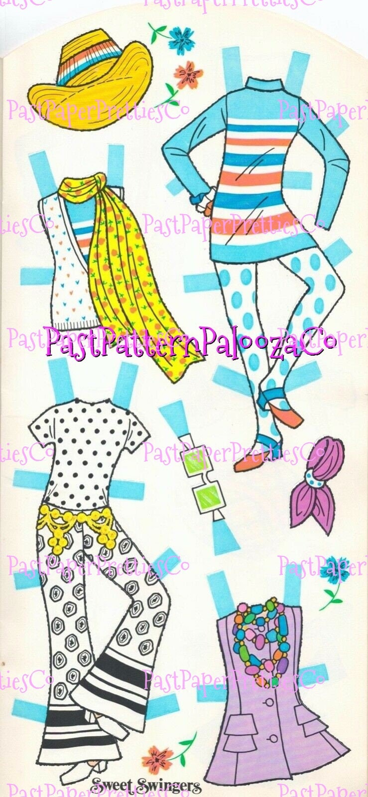 Vintage Paper Dolls Sweet Swingers Doll Book 1968 Retro Groovy Mod Boho Hippie Chicks Fashions Printable PDF Instant Digital Download