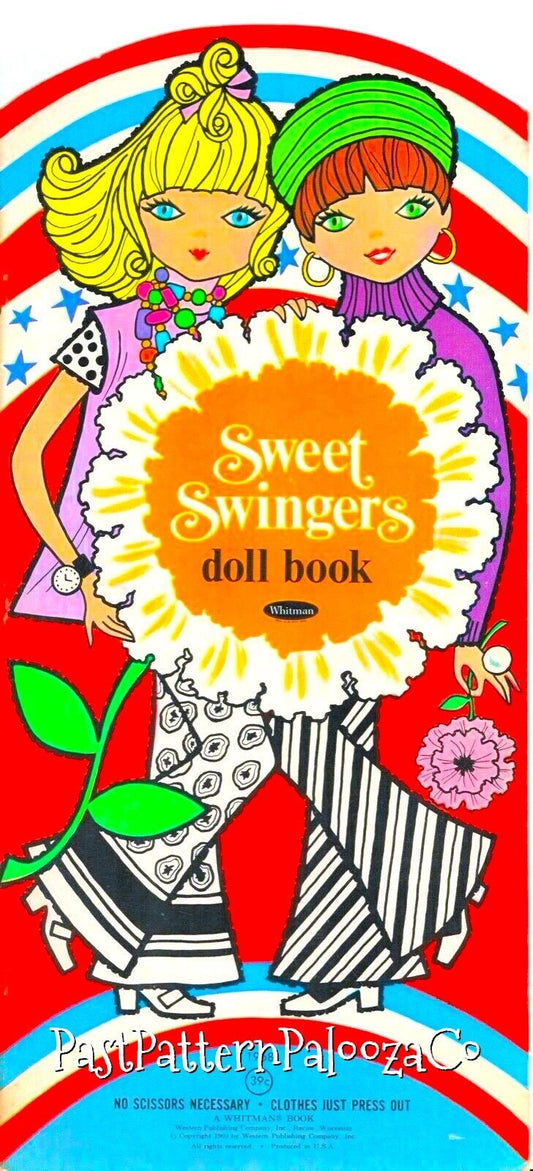 Vintage Paper Dolls Sweet Swingers Doll Book 1968 Retro Groovy Mod Boho Hippie Chicks Fashions Printable PDF Instant Digital Download