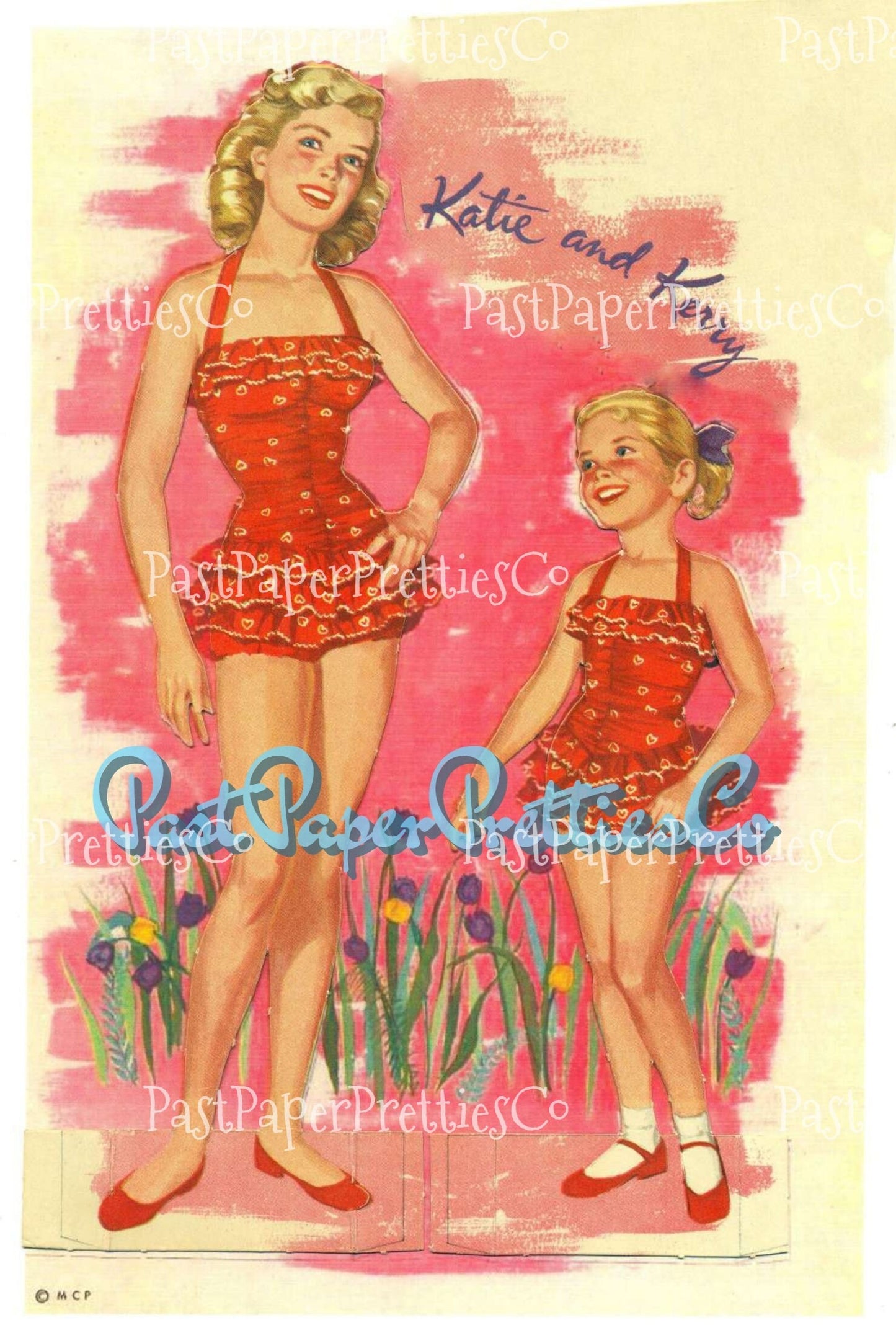 Vintage Paper Dolls 6 and Sweet 16 c. 1955 Printable PDF Instant Digital Download 6 Pretty Big and Little Sister Dress-Alike Dolls Clip Art