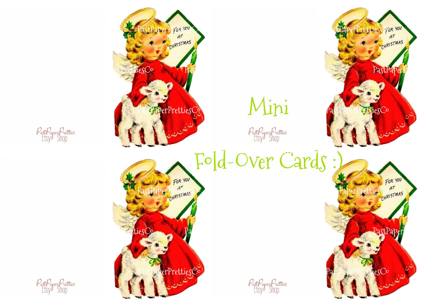 Vintage Printable Little Christmas Angel and Lamb Card Image c. 1940s PDF Instant Digital Download JPEG PNG 300 dpi