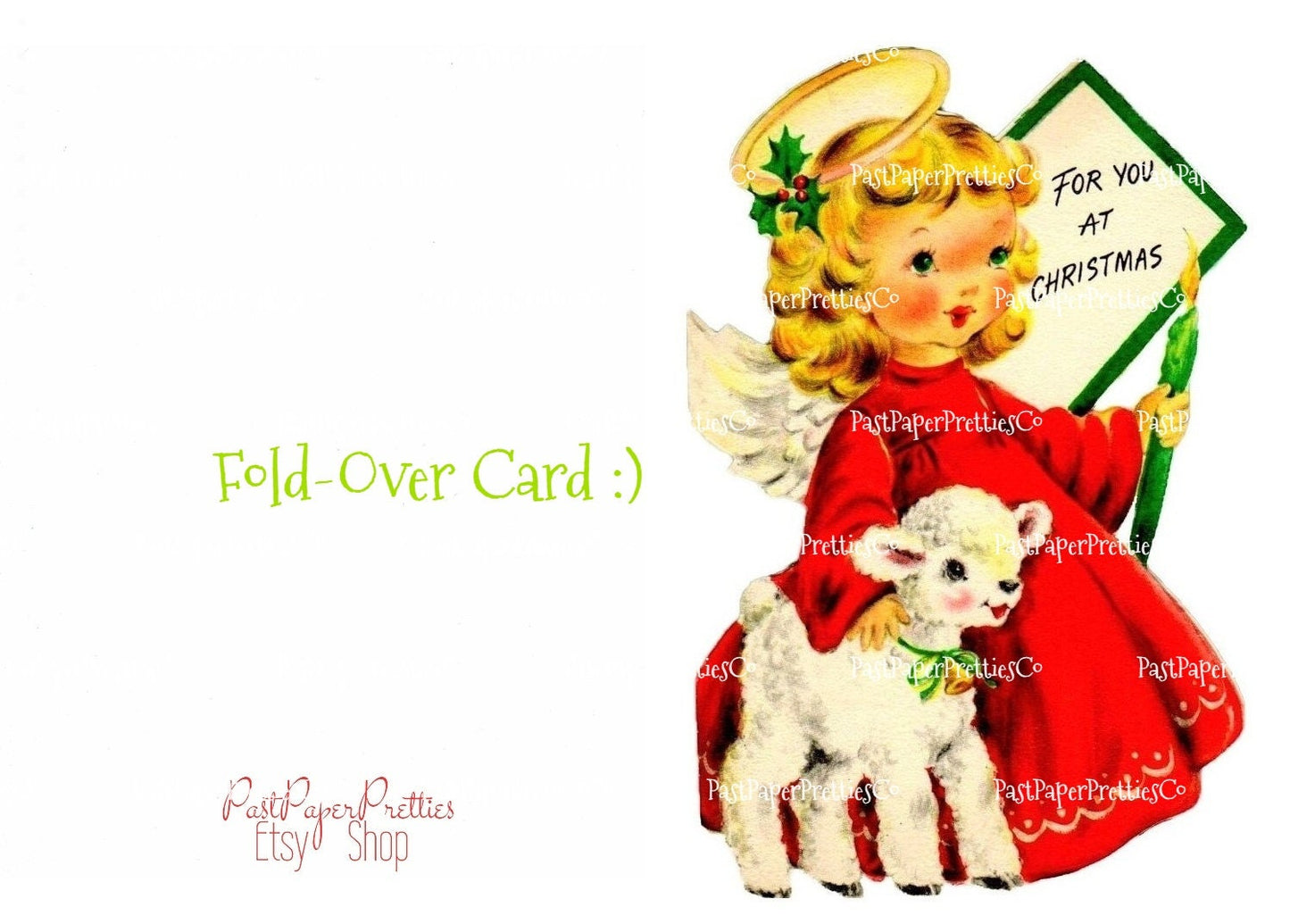 Vintage Printable Little Christmas Angel and Lamb Card Image c. 1940s PDF Instant Digital Download JPEG PNG 300 dpi