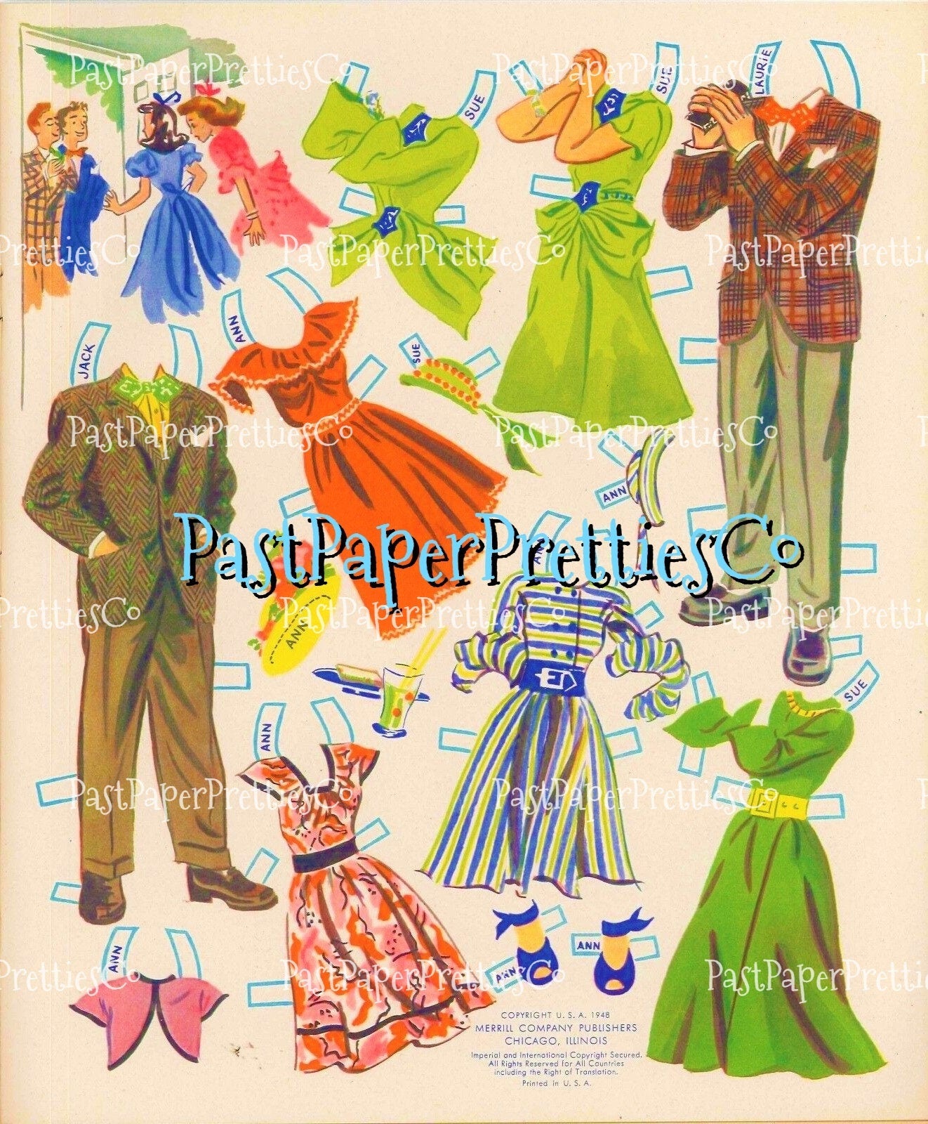 Vintage High School Paper Dolls 1948 Printable PDF Instant Digital Download Fun Mid Century Teens Girls Boys School Friends Clip Art