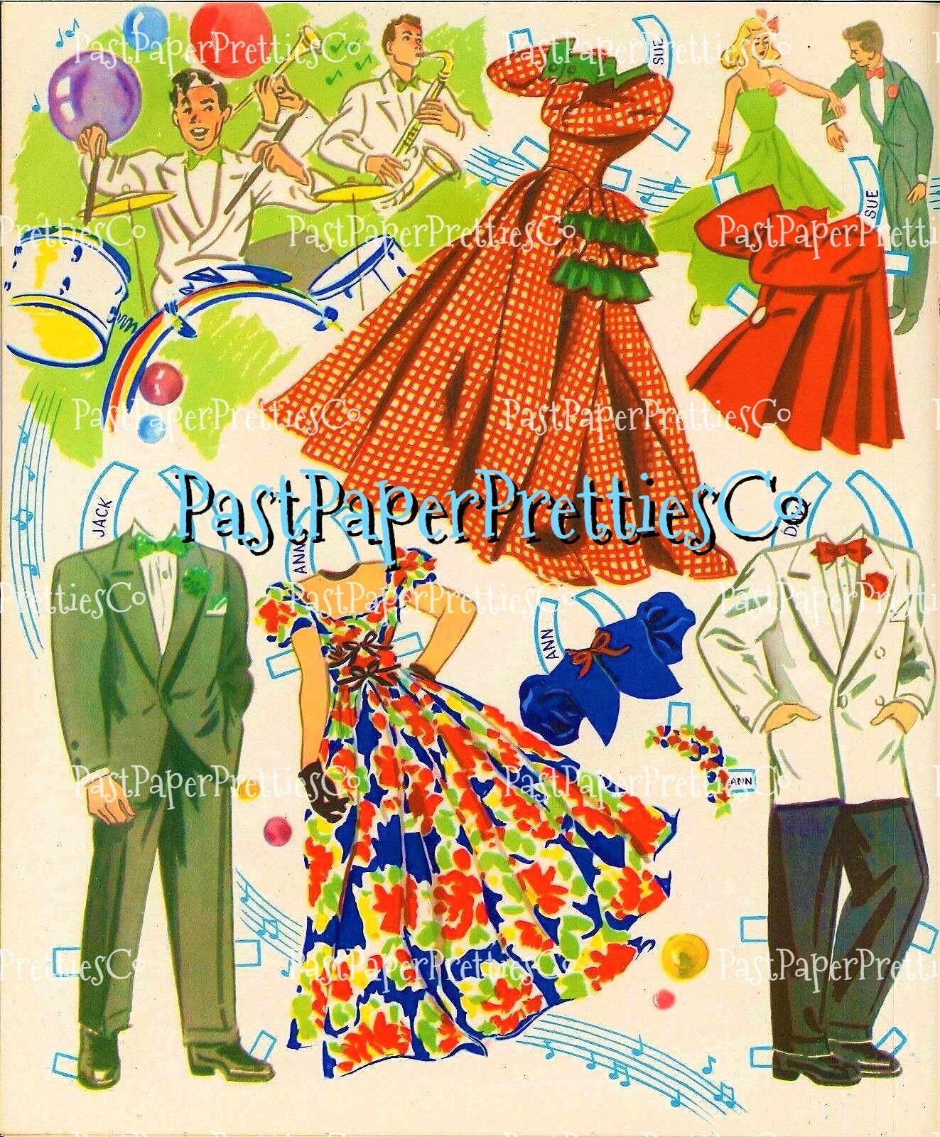 Vintage High School Paper Dolls 1948 Printable PDF Instant Digital Download Fun Mid Century Teens Girls Boys School Friends Clip Art