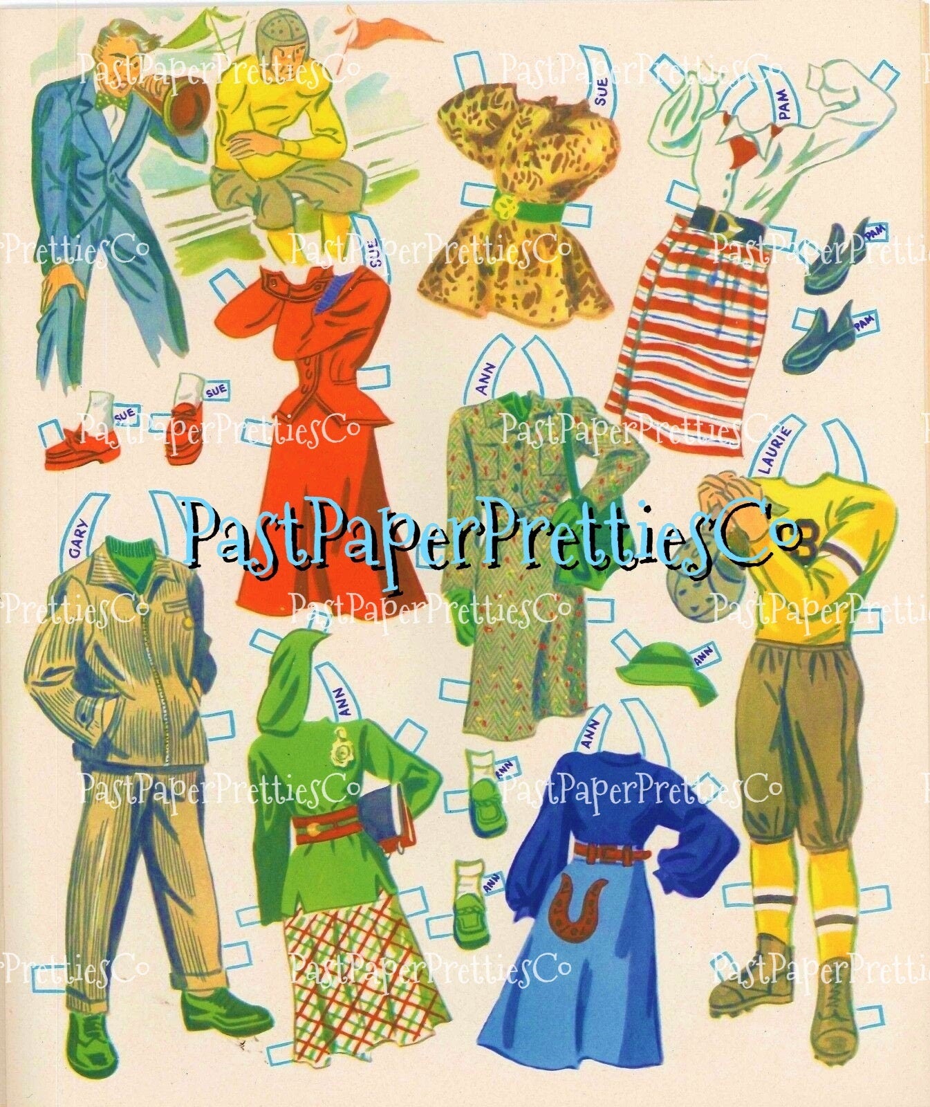 Vintage High School Paper Dolls 1948 Printable PDF Instant Digital Download Fun Mid Century Teens Girls Boys School Friends Clip Art