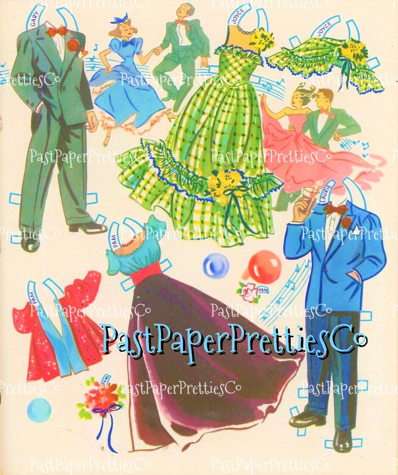 Vintage High School Paper Dolls 1948 Printable PDF Instant Digital Download Fun Mid Century Teens Girls Boys School Friends Clip Art