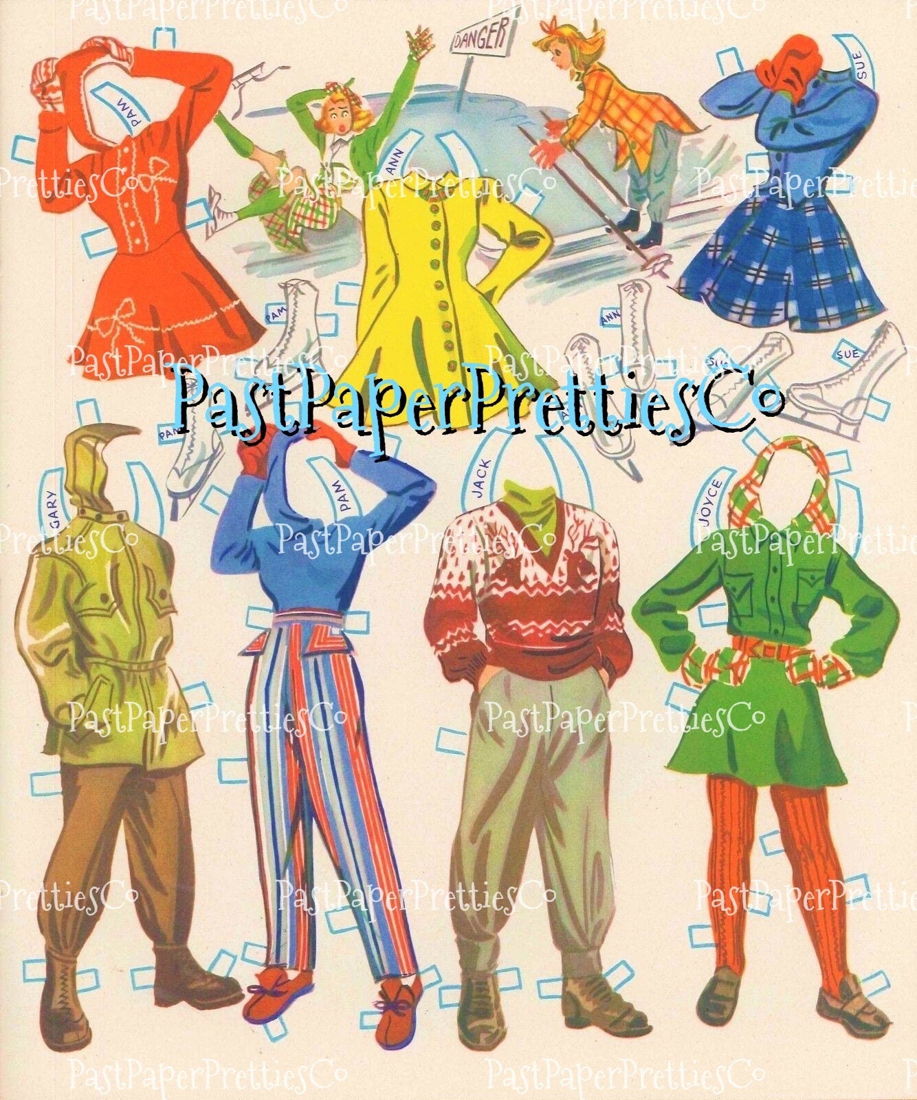 Vintage High School Paper Dolls 1948 Printable PDF Instant Digital Download Fun Mid Century Teens Girls Boys School Friends Clip Art