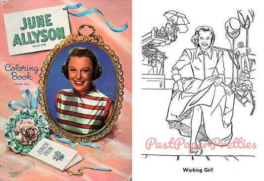 Vintage Printable Coloring Book Pages June Allyson Movie Star 1952 PDF Instant Digital Download Hollywood Celebrity Starlet 24 Pages
