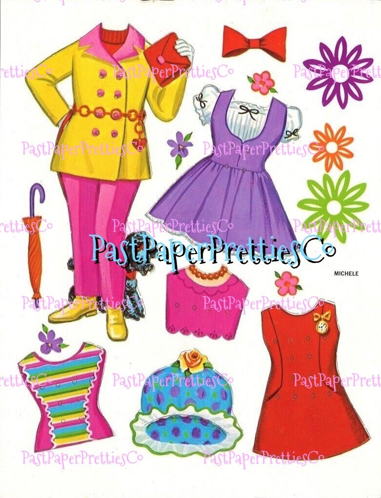 Vintage Paper Dolls with Lace-On Costumes 1969 Printable PDF Instant Digital Download 2 Cute Girls Friends Dolls '60s Fashions Clip Art