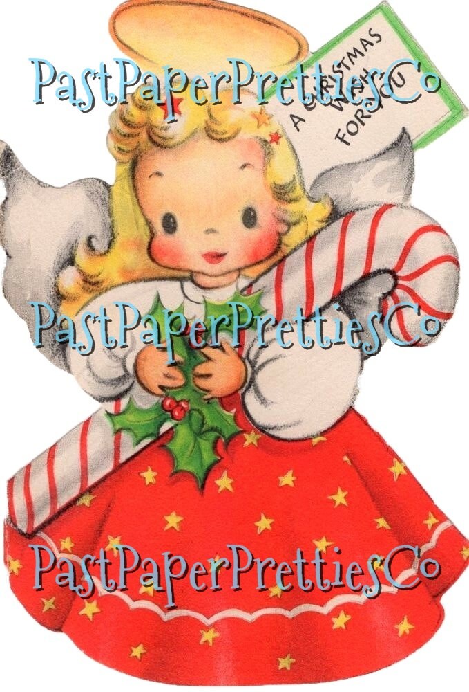 Vintage Printable Pretty Angel Girls Christmas Card Images 3 Sizes Fussy Cuts Collages Full Cards PDF Instant Digital Download Cute Clipart