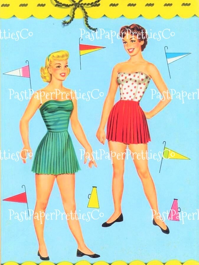 Vintage Paper Dolls Campus Queens Dolls & Dresses 1957 Printable PDF Instant Digital Download Pretty College Girls University Students