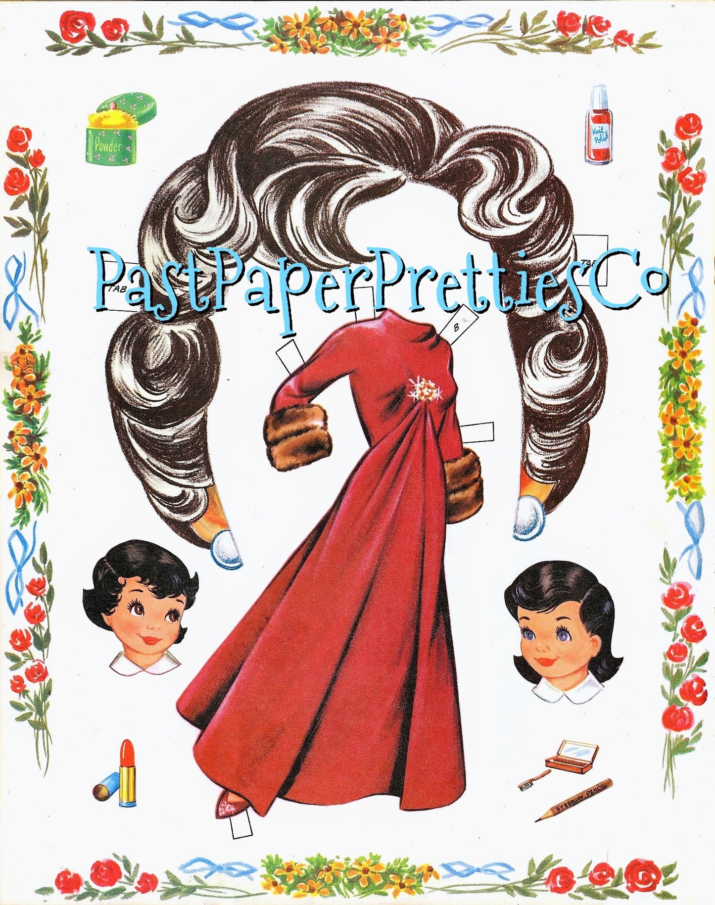 Vintage Paper Dolls Hair-Dos To Try On Life-Size Model 1960 Printable PDF Instant Digital Download 3 Pretty Dolls Hairstyles Clip Art