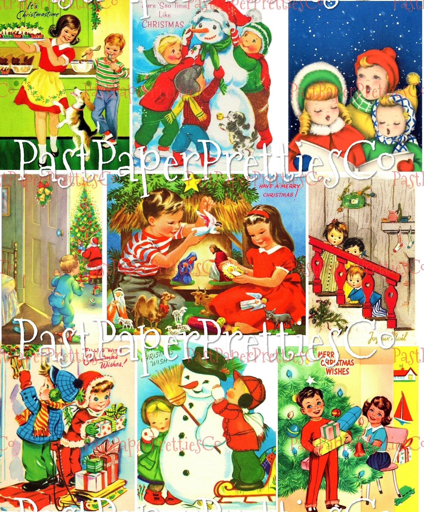 Vintage Printable Midcentury Christmas Children Childhood Magic Card Images PDF Instant Digital Download MCM Holiday Kids Collages Clipart