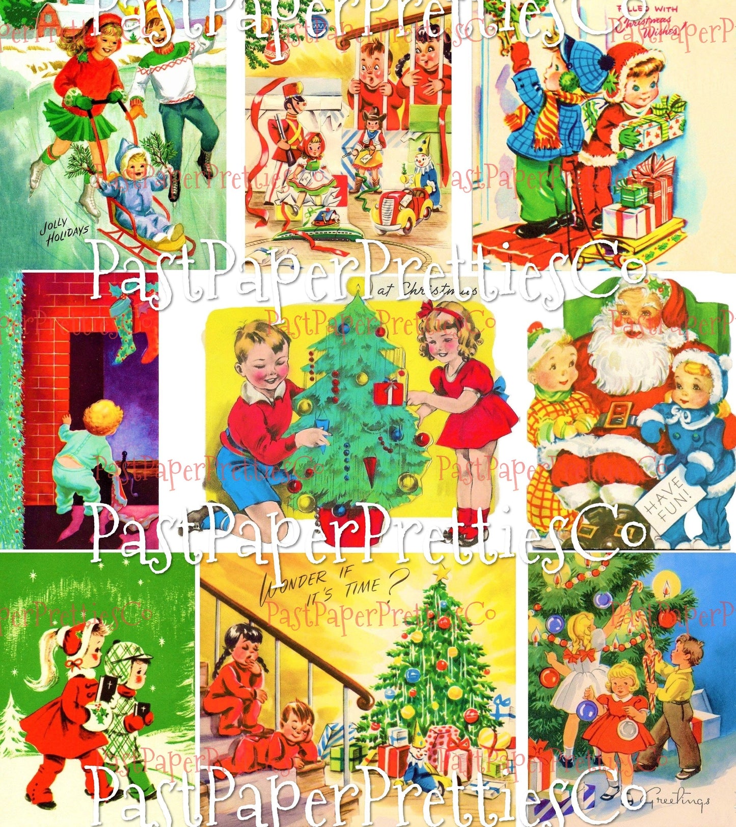 Vintage Printable Midcentury Christmas Children Childhood Magic Card Images PDF Instant Digital Download MCM Holiday Kids Collages Clipart