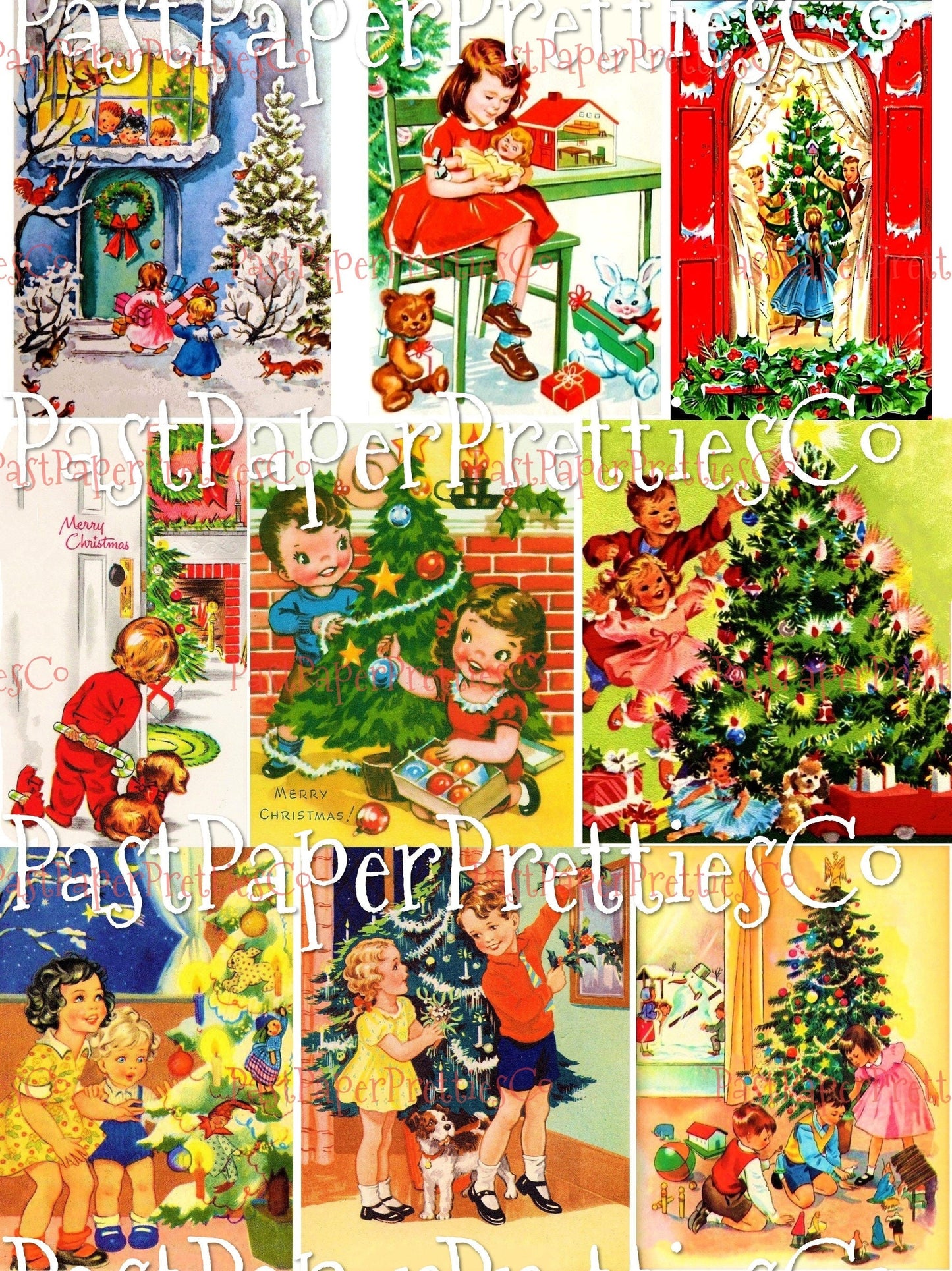 Vintage Printable Midcentury Christmas Children Childhood Magic Card Images PDF Instant Digital Download MCM Holiday Kids Collages Clipart