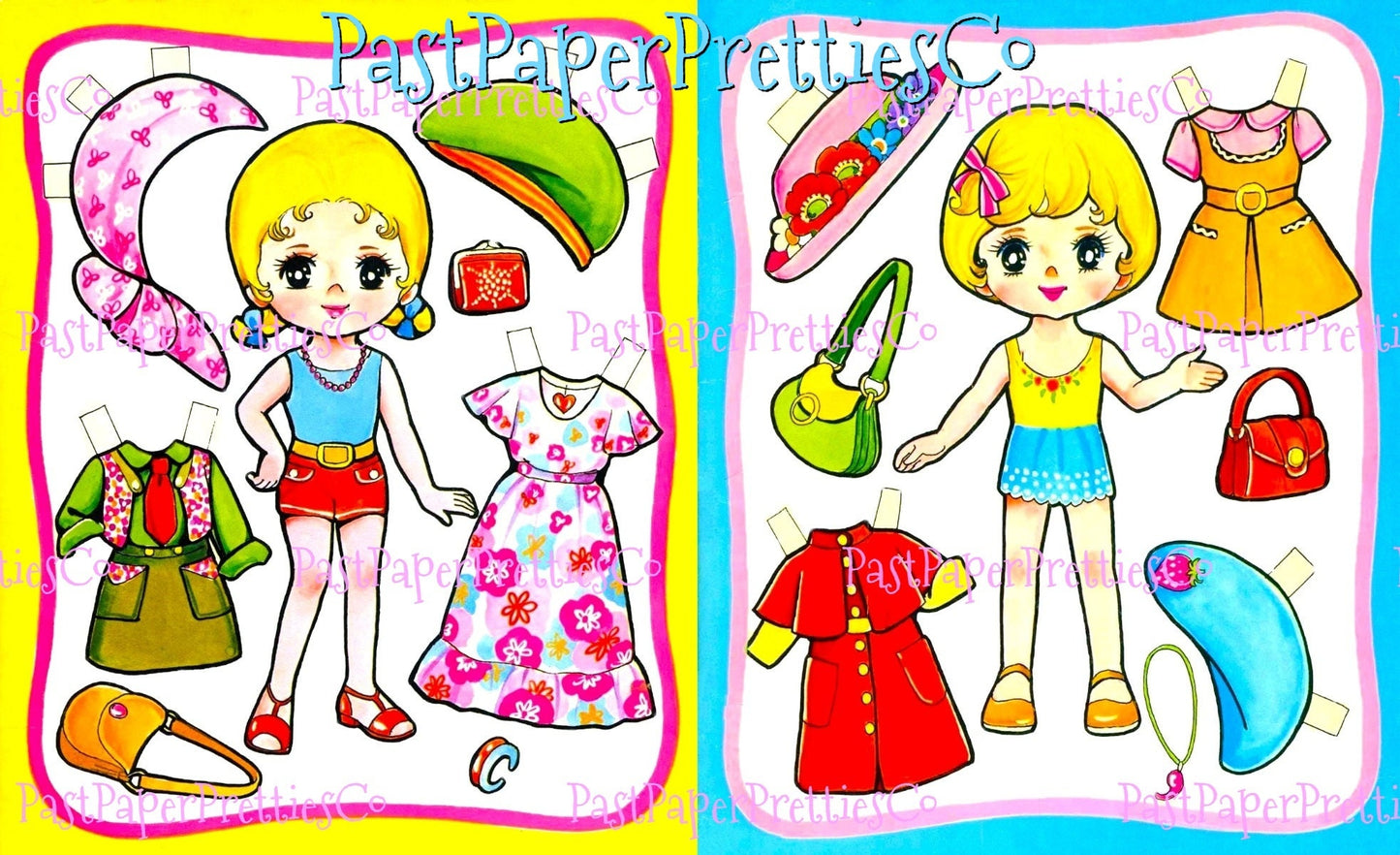 Vintage Printable Cute Kawaii Japanese Girls Paper Dolls Collage Sheets PDF Instant Digital Download Retro Japan Paper Toys