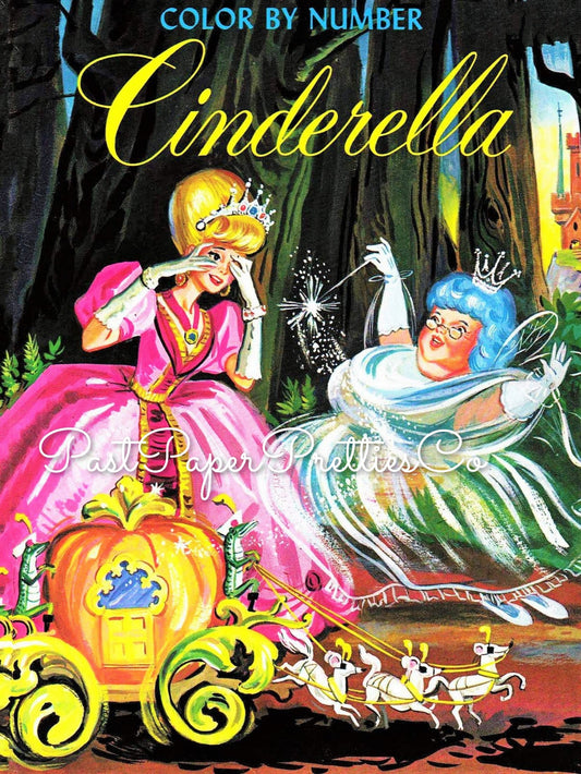 Vintage Printable Classic Cinderella Story Coloring Book Paint By Number PDF Instant Digital Download Fairytale Princess To Color 48 Pages