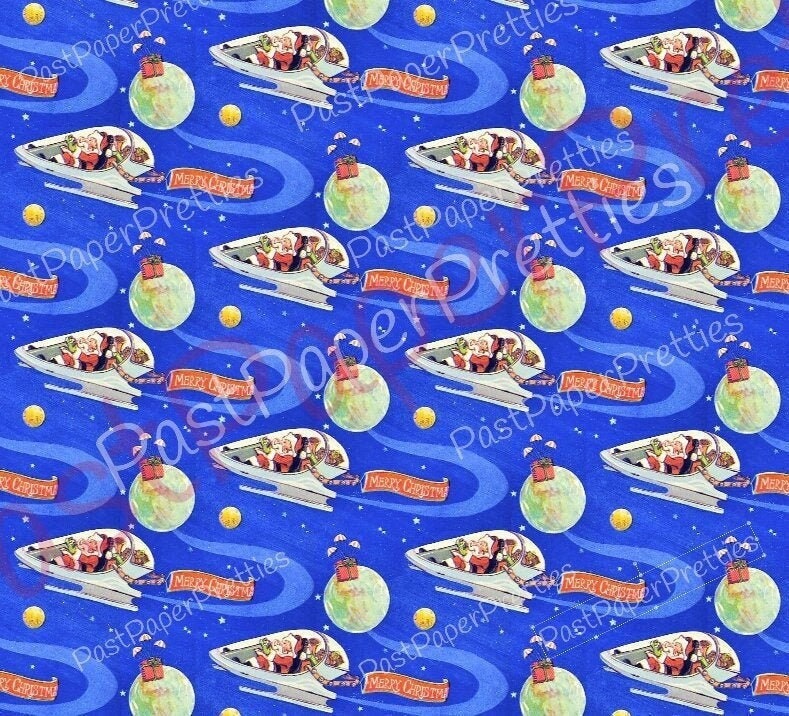 Vintage Printable Christmas Gift Wrap Spacenik Santa Claus Rocket Ship Space Atomic Age Instant Digital Download Kitsch MCM Wrapping Paper