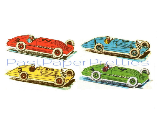 Vintage Paper Racing Cars Printable Papercraft Toy Models PDF Instant Digital Download Antique 3D Automobiles DIY 4 Designs