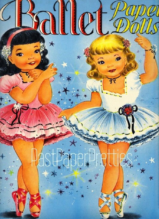 Vintage Paper Dolls Little Ballet Girls 1953 Printable PDF Instant Digital Download Cutesy Cute Ballerinas Dancers Wrap Around Dresses