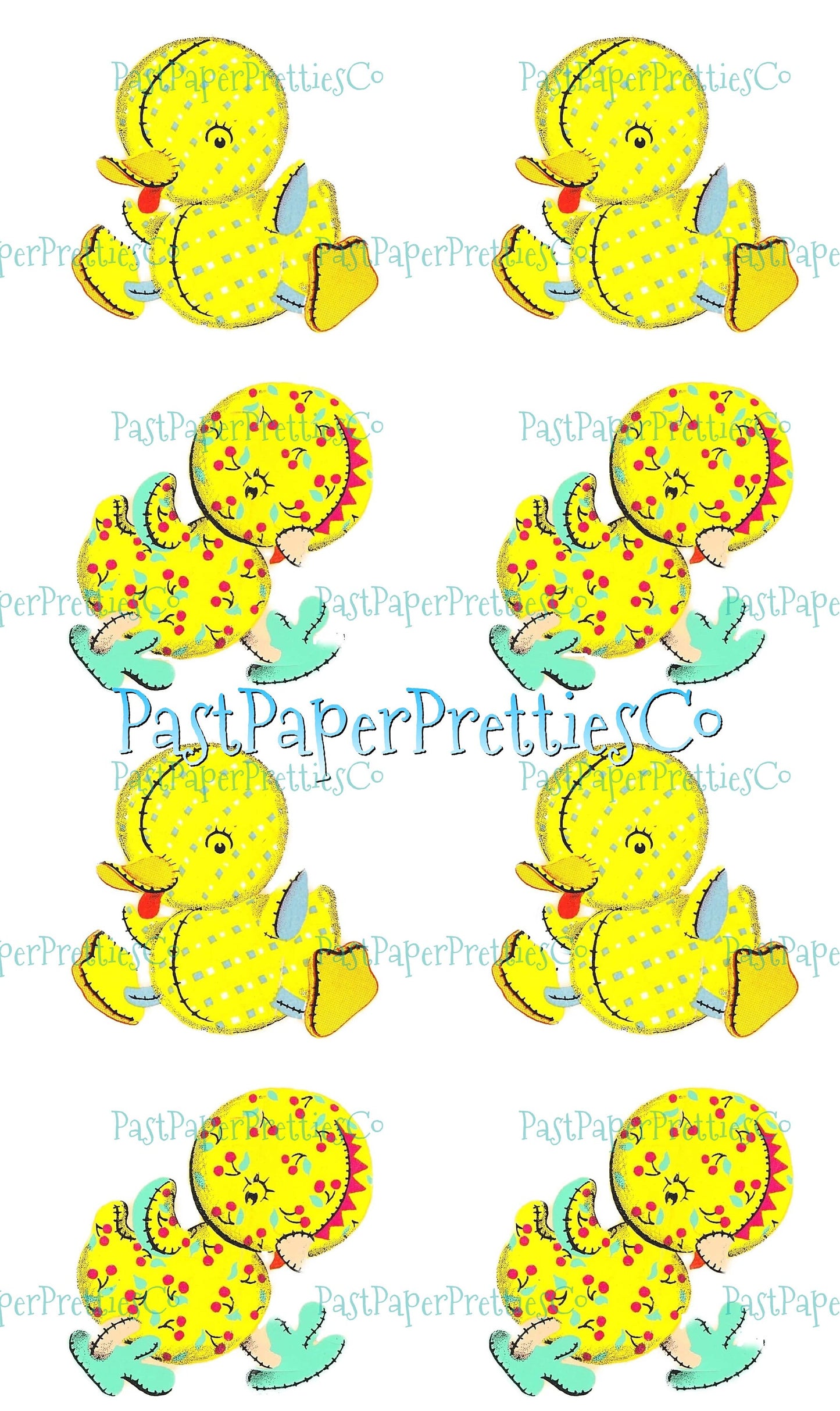 Vintage Retro Nursery Gingham Duckies Stuffed Toy Ducks Printable Decals Collage Sheet Images PDF Instant Digital Download