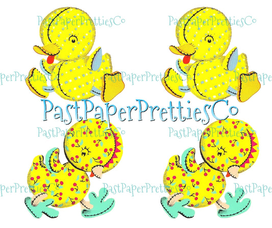 Vintage Retro Nursery Gingham Duckies Stuffed Toy Ducks Printable Decals Collage Sheet Images PDF Instant Digital Download