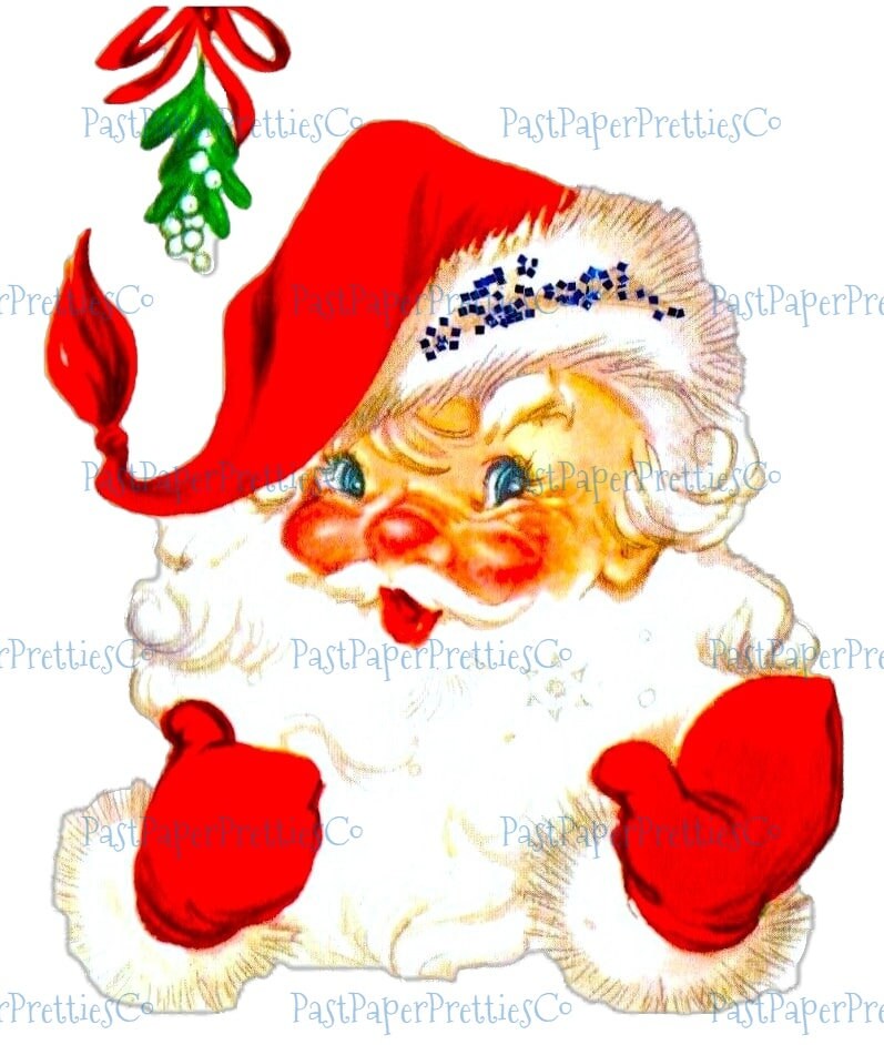 Vintage Christmas Printable Retro Jolly Santa Claus Face Under The Mistletoe Clipart Image Instant Digital Download 300dpi JPEG PNG