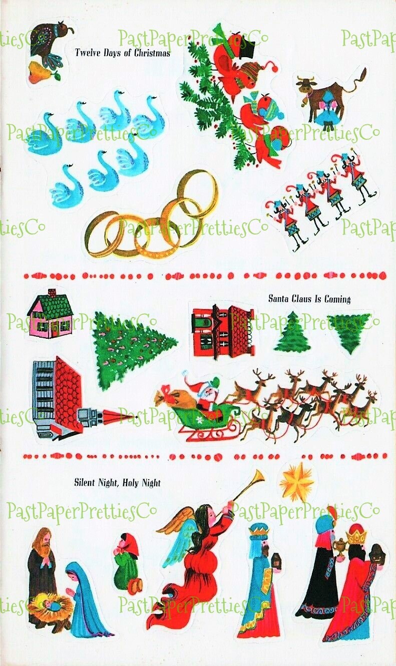 Vintage Christmas Sticker Fun Printable eBook 1966 PDF Instant Digital Download Retro Holiday Activity Play Book Paper Crafts 22 Pages