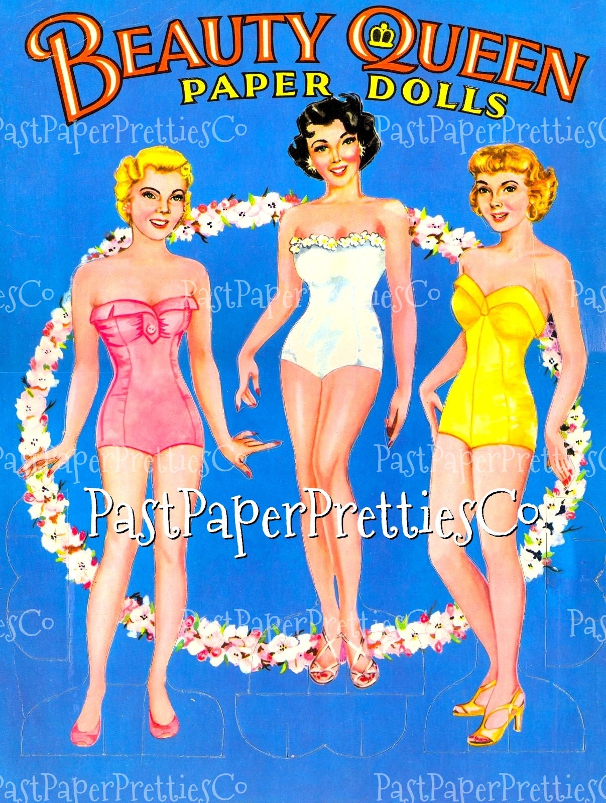 Vintage Beauty Queen Paper Dolls 1948 PDF Printable Instant Digital Download 3 Pretty Mid Century Pageant Dolls Clip Art