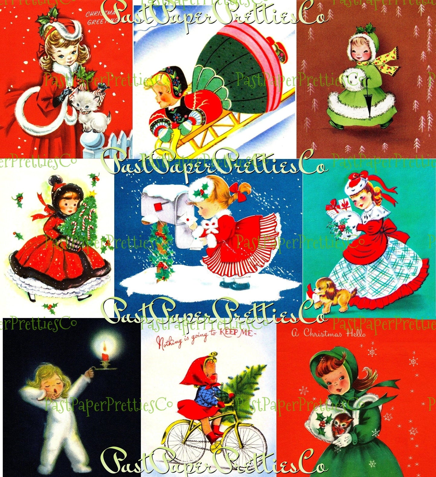 99 Vintage Printable Little Christmas Ladies MCM Girls ATC Collage Sheets Images PDF Instant Digital Download Cute Holiday Clip Art