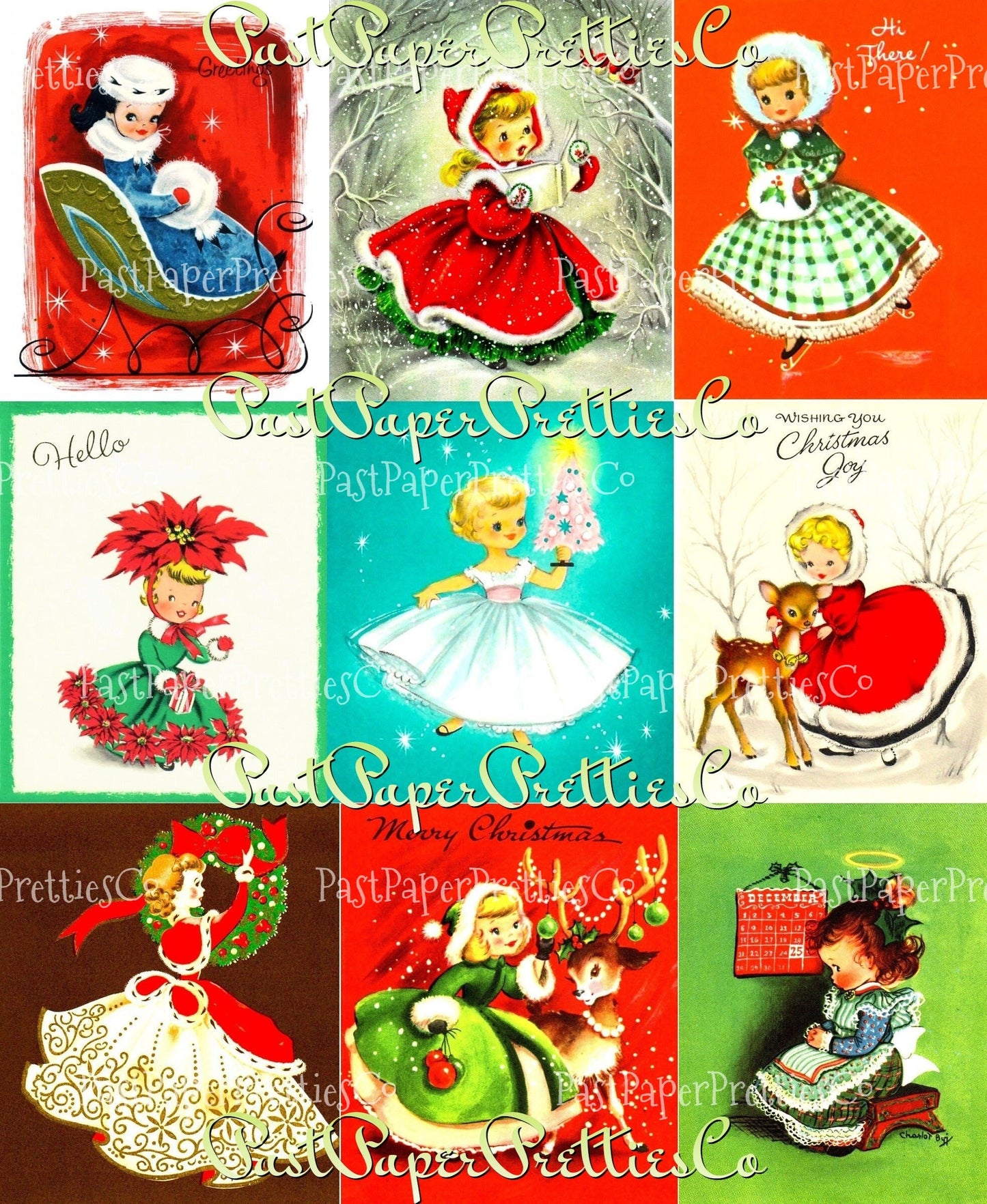 99 Vintage Printable Little Christmas Ladies MCM Girls ATC Collage Sheets Images PDF Instant Digital Download Cute Holiday Clip Art