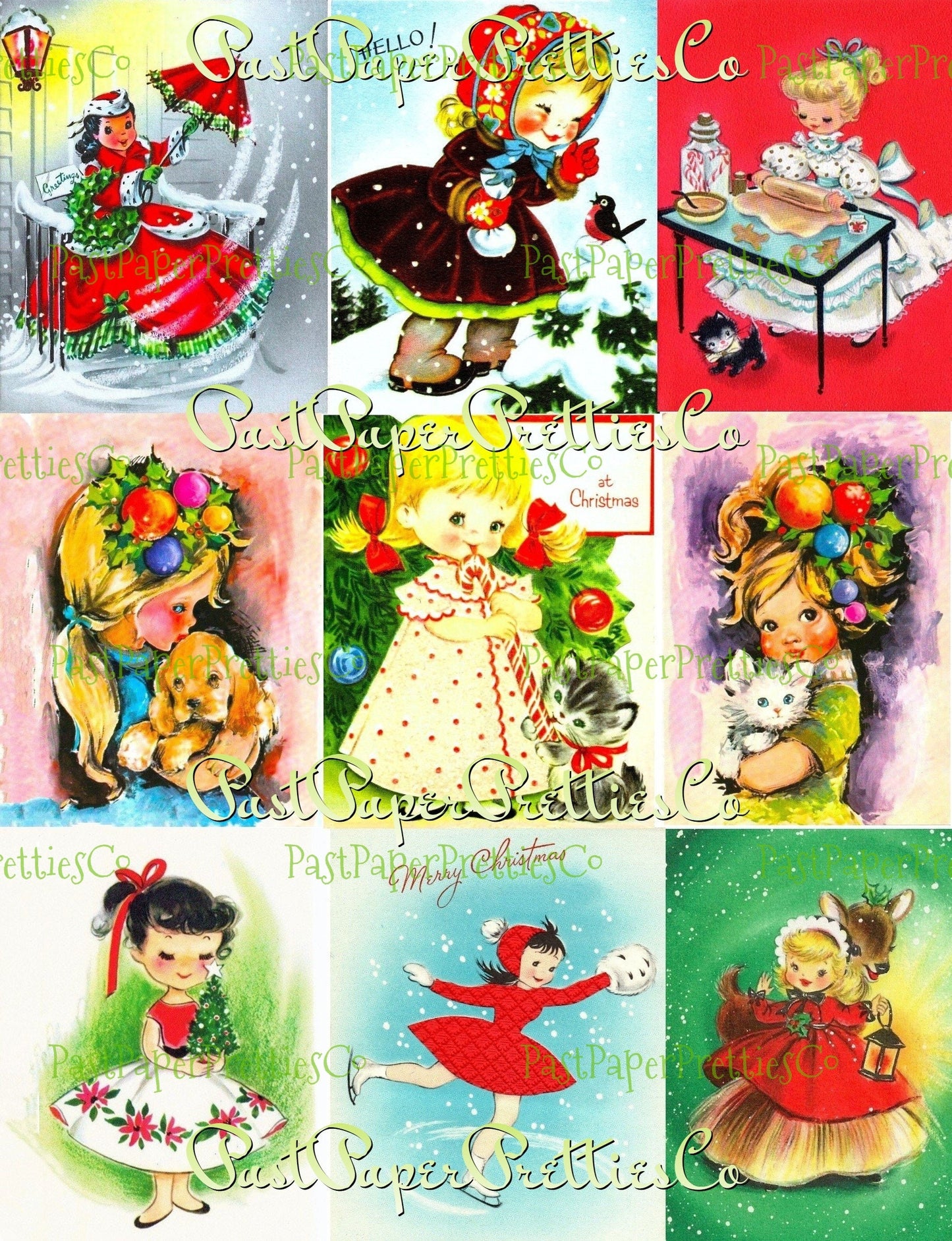 99 Vintage Printable Little Christmas Ladies MCM Girls ATC Collage Sheets Images PDF Instant Digital Download Cute Holiday Clip Art