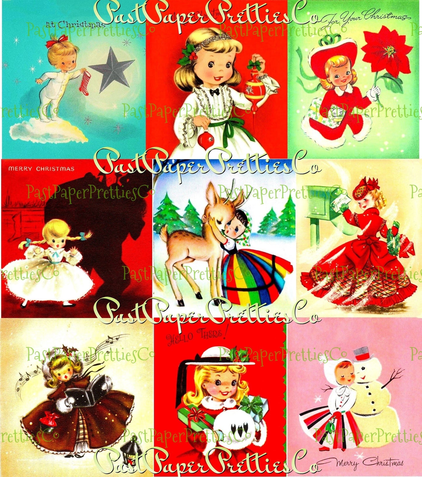 99 Vintage Printable Little Christmas Ladies MCM Girls ATC Collage Sheets Images PDF Instant Digital Download Cute Holiday Clip Art