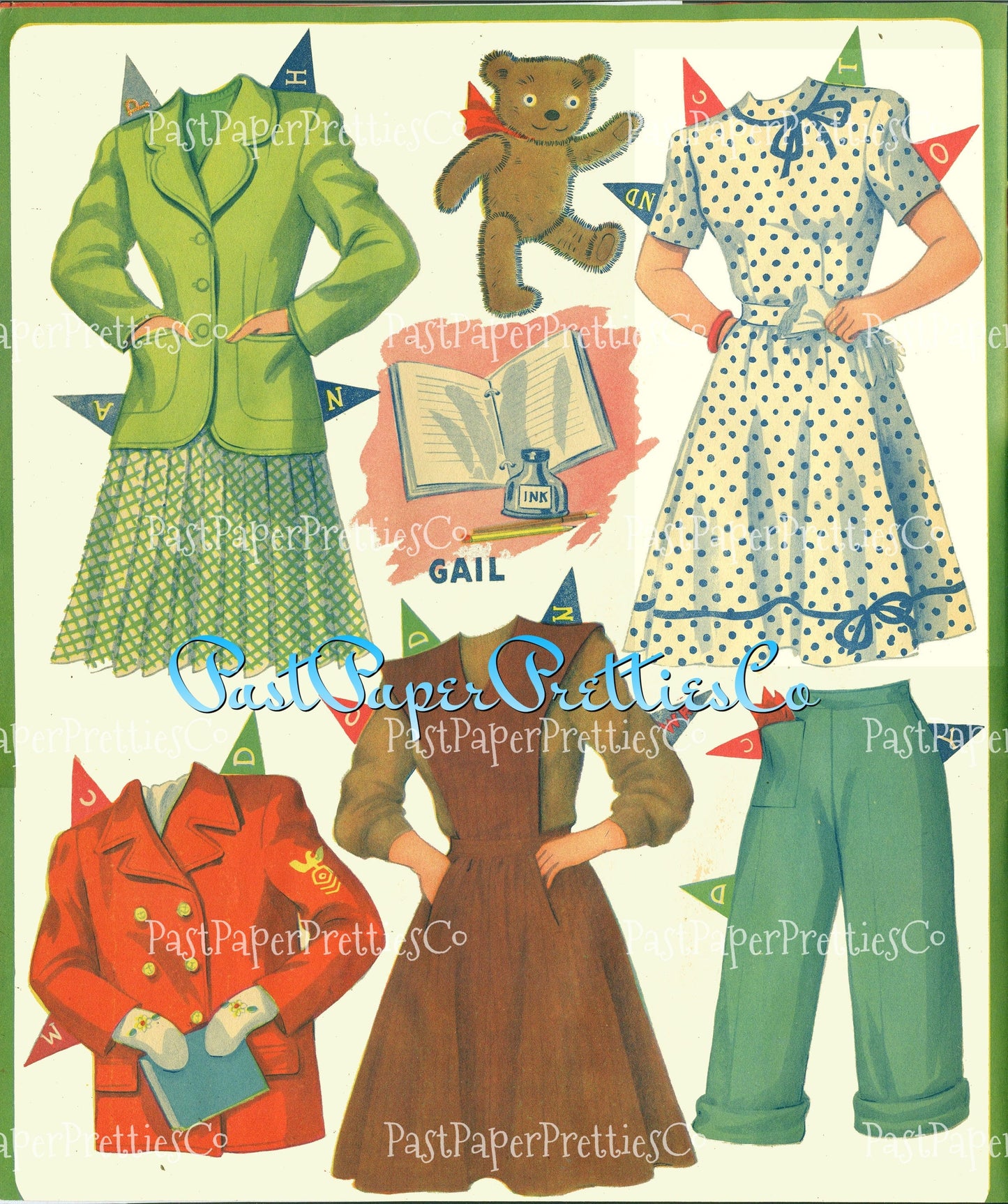 Vintage Paper Dolls Clothes Crazy 1945 PDF Printable Instant Digital Download 3 Pretty Teenage Teen Girls 2 Poses Forties Fashions Clip Art