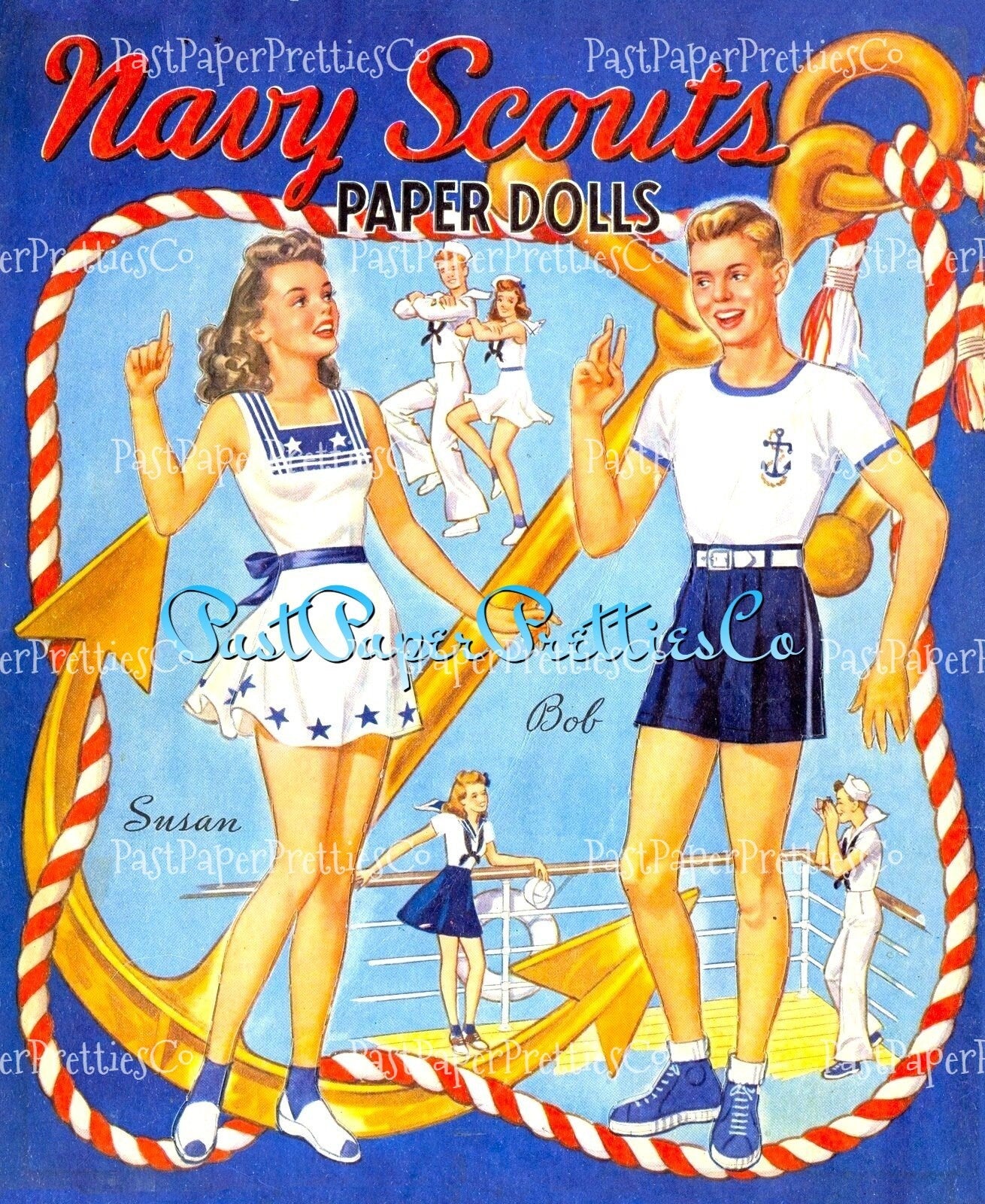 Vintage Paper Dolls Navy Scouts 1942 Printable PDF Instant Digital Download WWII Naval Sea Force Boy Girl Military Wartime Clip Art