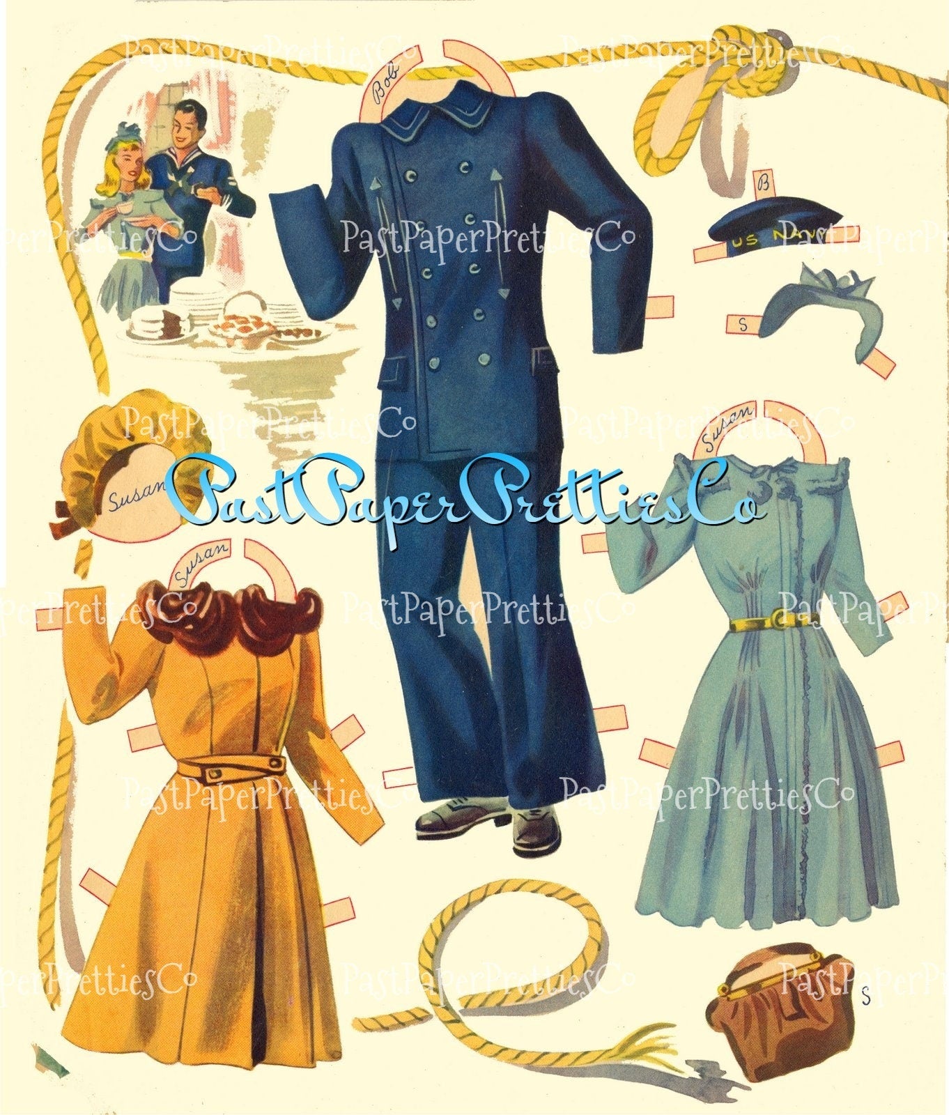 Vintage Paper Dolls Navy Scouts 1942 Printable PDF Instant Digital Download WWII Naval Sea Force Boy Girl Military Wartime Clip Art
