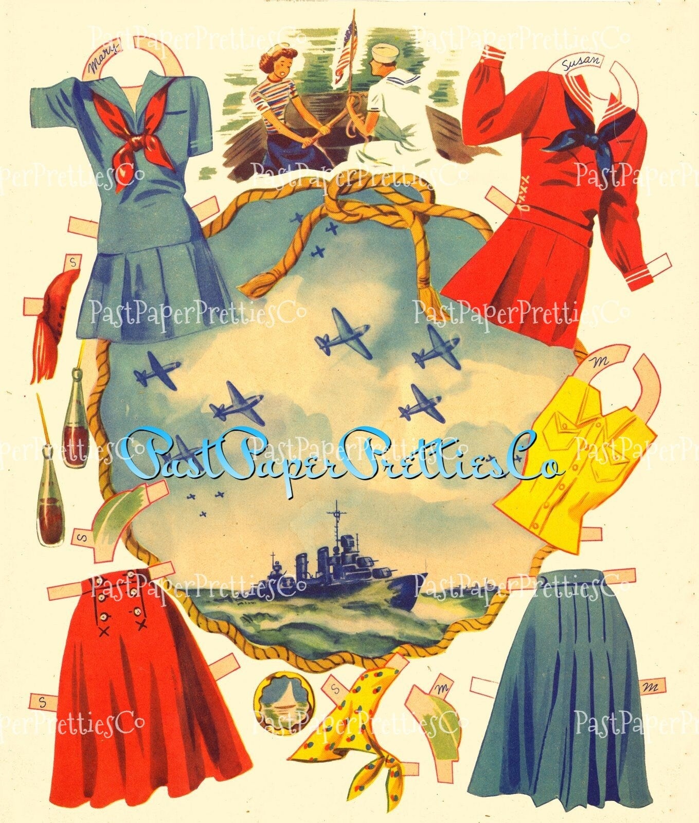 Vintage Paper Dolls Navy Scouts 1942 Printable PDF Instant Digital Download WWII Naval Sea Force Boy Girl Military Wartime Clip Art
