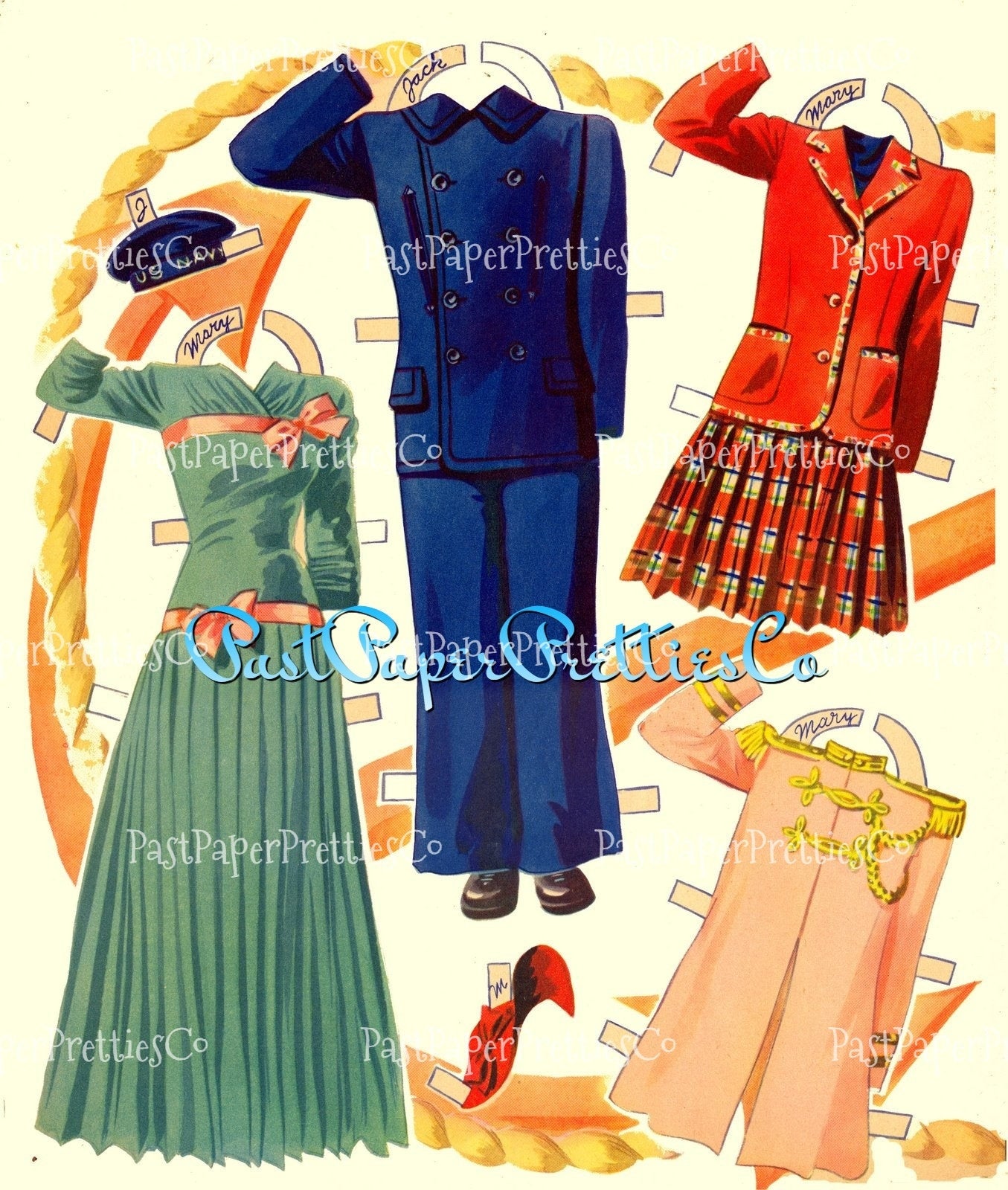 Vintage Paper Dolls Navy Scouts 1942 Printable PDF Instant Digital Download WWII Naval Sea Force Boy Girl Military Wartime Clip Art