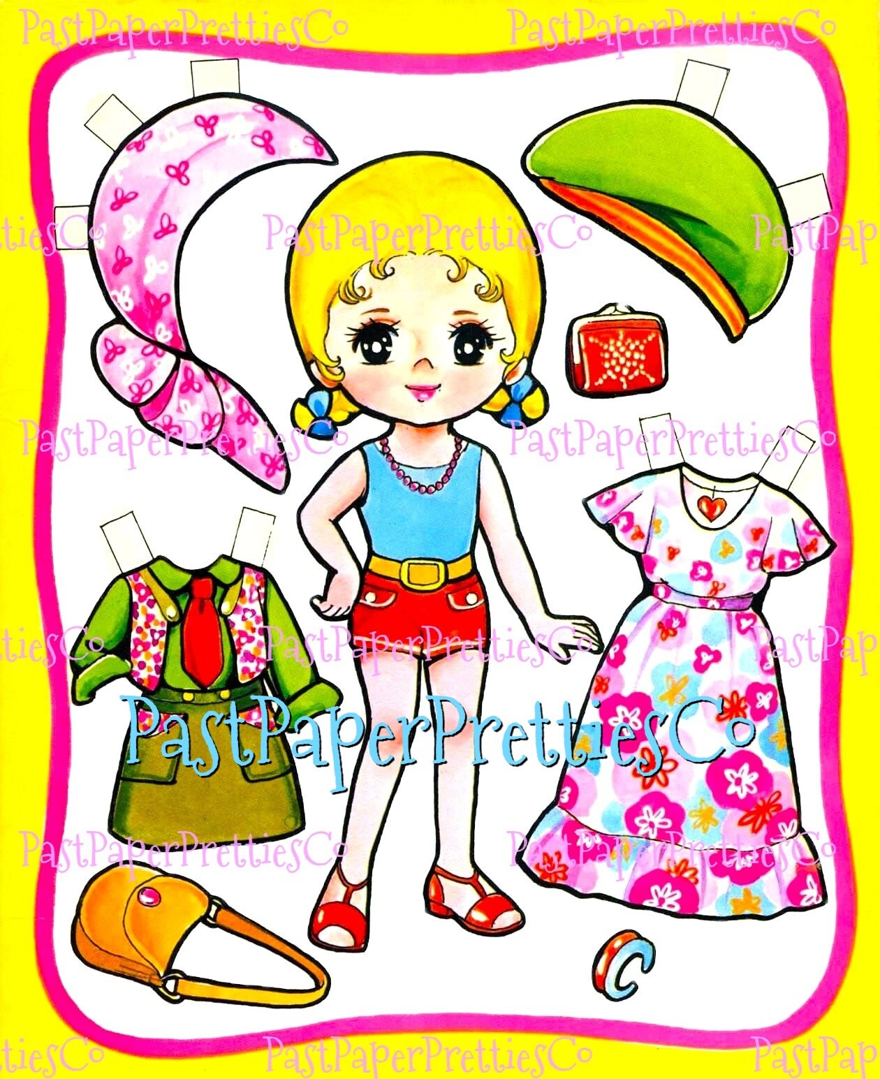 Vintage Printable Cute Kawaii Japanese Girls Paper Dolls Collage Sheets PDF Instant Digital Download Retro Japan Paper Toys