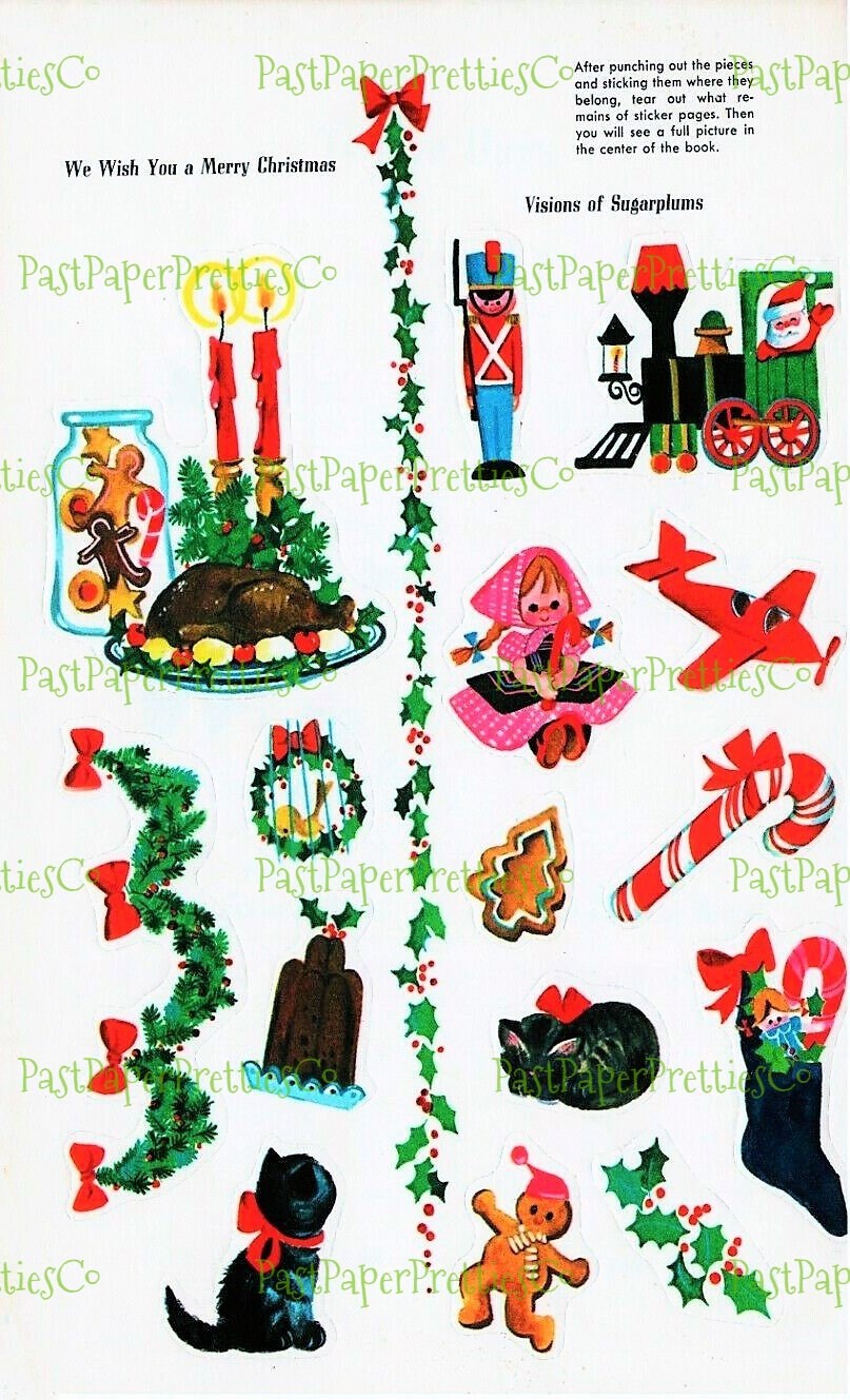 Vintage Christmas Sticker Fun Printable eBook 1966 PDF Instant Digital Download Retro Holiday Activity Play Book Paper Crafts 22 Pages