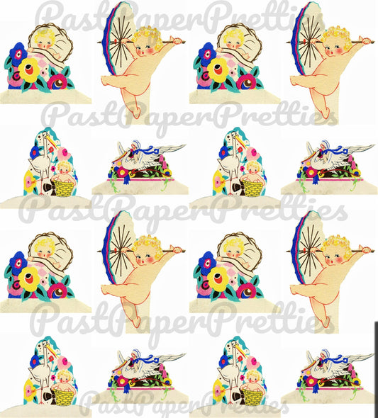 Vintage Printable Cute Art Deco Babies Gift Tags Collage Sheet Place Cards PDF Instant Digital Download Kawaii Baby Shower Ephemera Clip Art