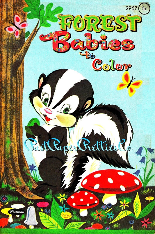 Vintage Printable Coloring Book Forest Animal Babies To Color 1962 PDF Instant Digital Download Cute Kitsch Woodland Animals 47 Pages