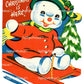 Vintage Christmas Printable Jolly Snowman on Sled MCM Card Image Retro 1960s Instant Digital Download Kitsch Holiday Clipart JPEG PNG