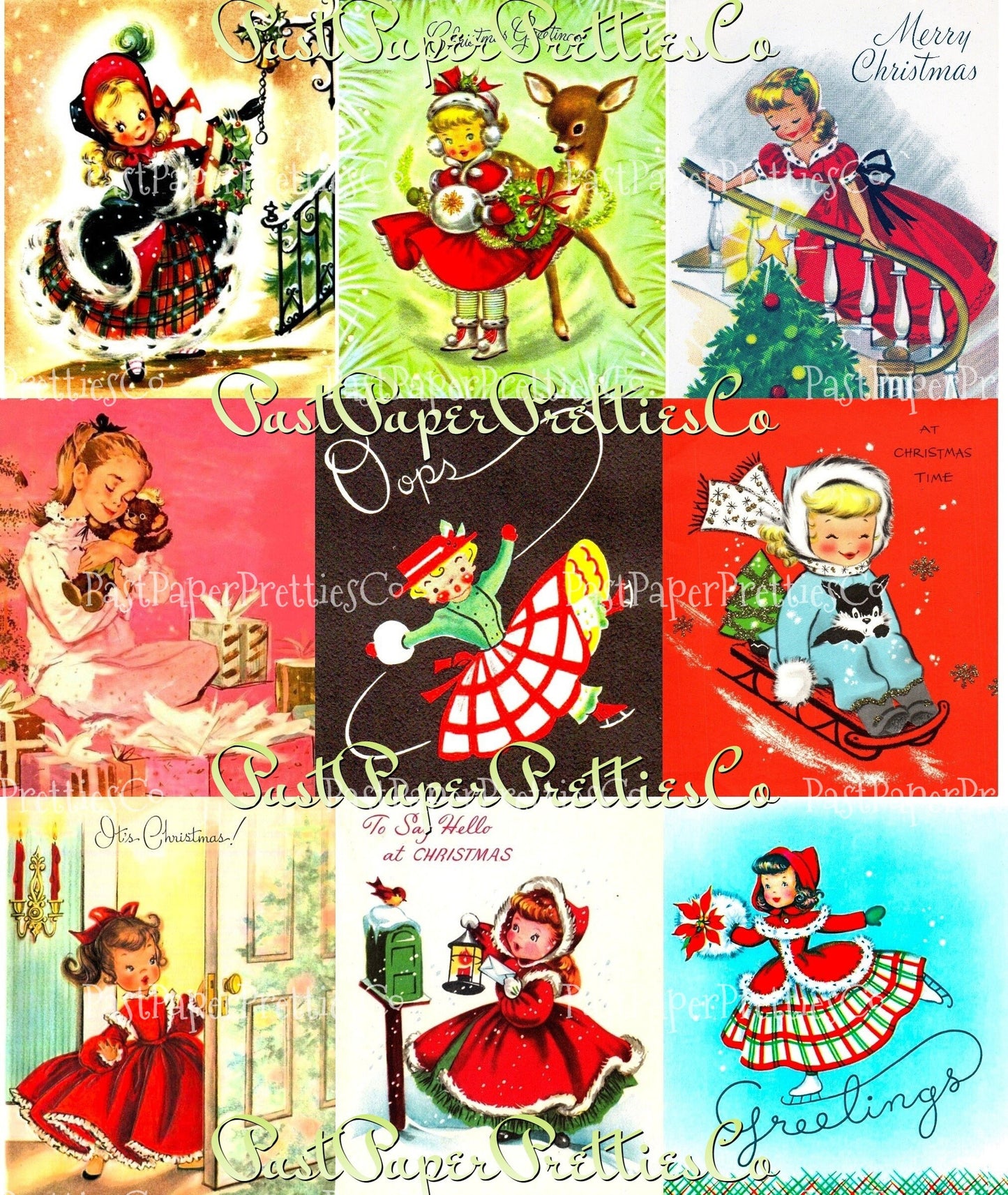 99 Vintage Printable Little Christmas Ladies MCM Girls ATC Collage Sheets Images PDF Instant Digital Download Cute Holiday Clip Art