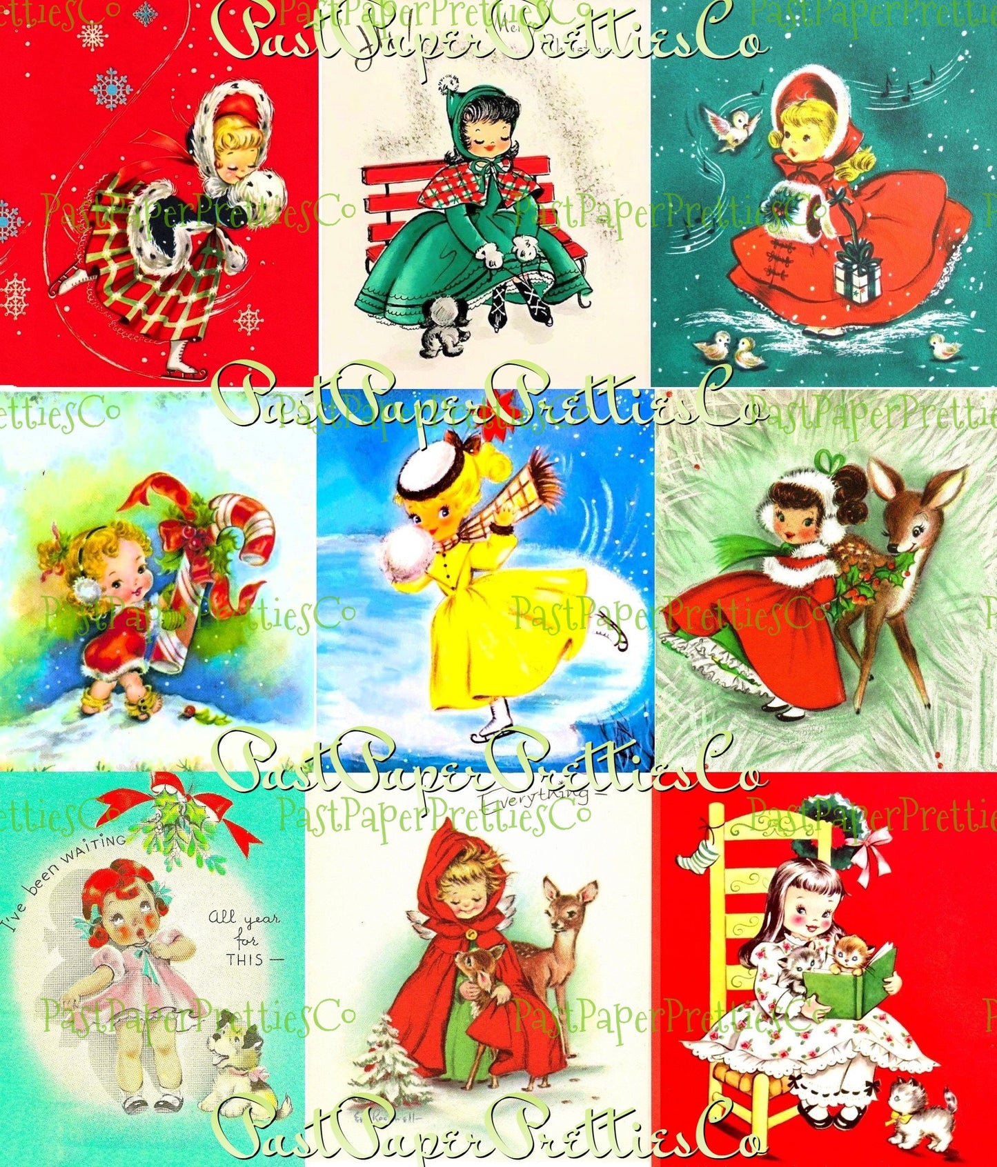 99 Vintage Printable Little Christmas Ladies MCM Girls ATC Collage Sheets Images PDF Instant Digital Download Cute Holiday Clip Art