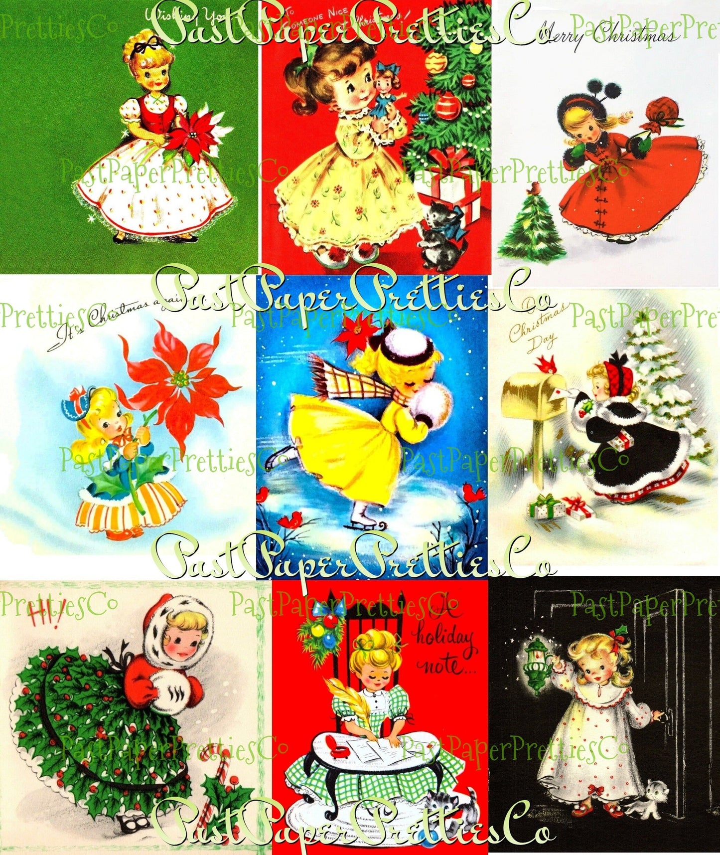 99 Vintage Printable Little Christmas Ladies MCM Girls ATC Collage Sheets Images PDF Instant Digital Download Cute Holiday Clip Art