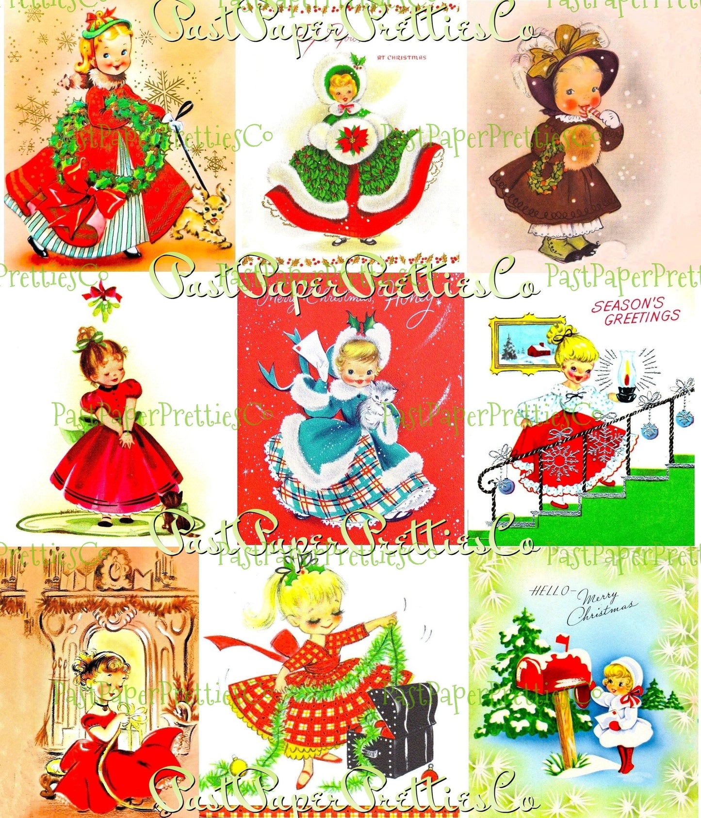 99 Vintage Printable Little Christmas Ladies MCM Girls ATC Collage Sheets Images PDF Instant Digital Download Cute Holiday Clip Art