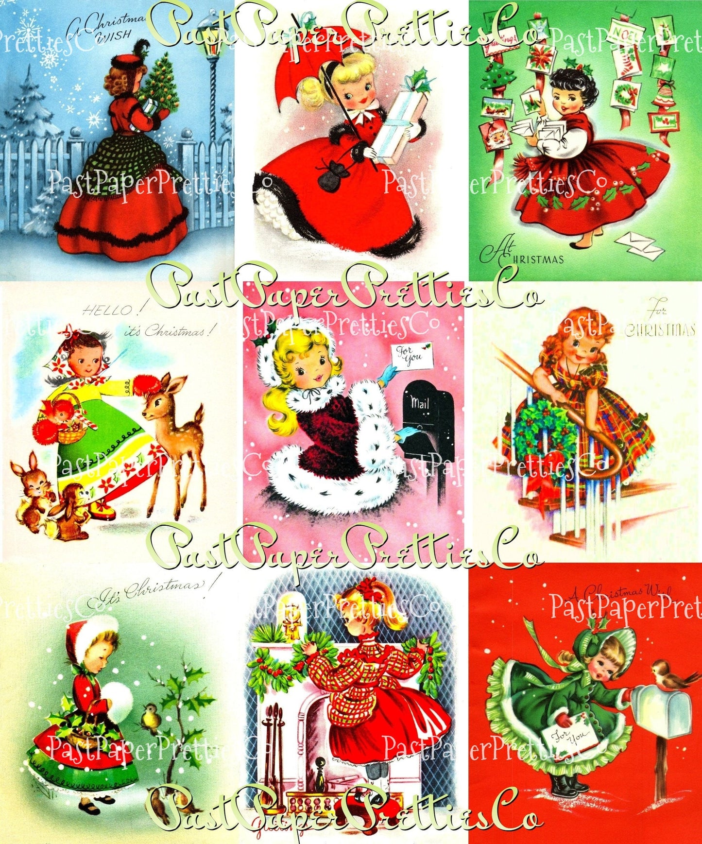99 Vintage Printable Little Christmas Ladies MCM Girls ATC Collage Sheets Images PDF Instant Digital Download Cute Holiday Clip Art