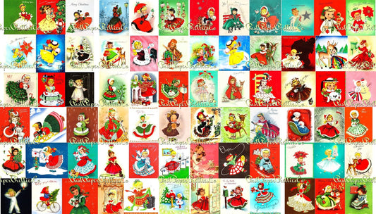 99 Vintage Printable Little Christmas Ladies MCM Girls ATC Collage Sheets Images PDF Instant Digital Download Cute Holiday Clip Art