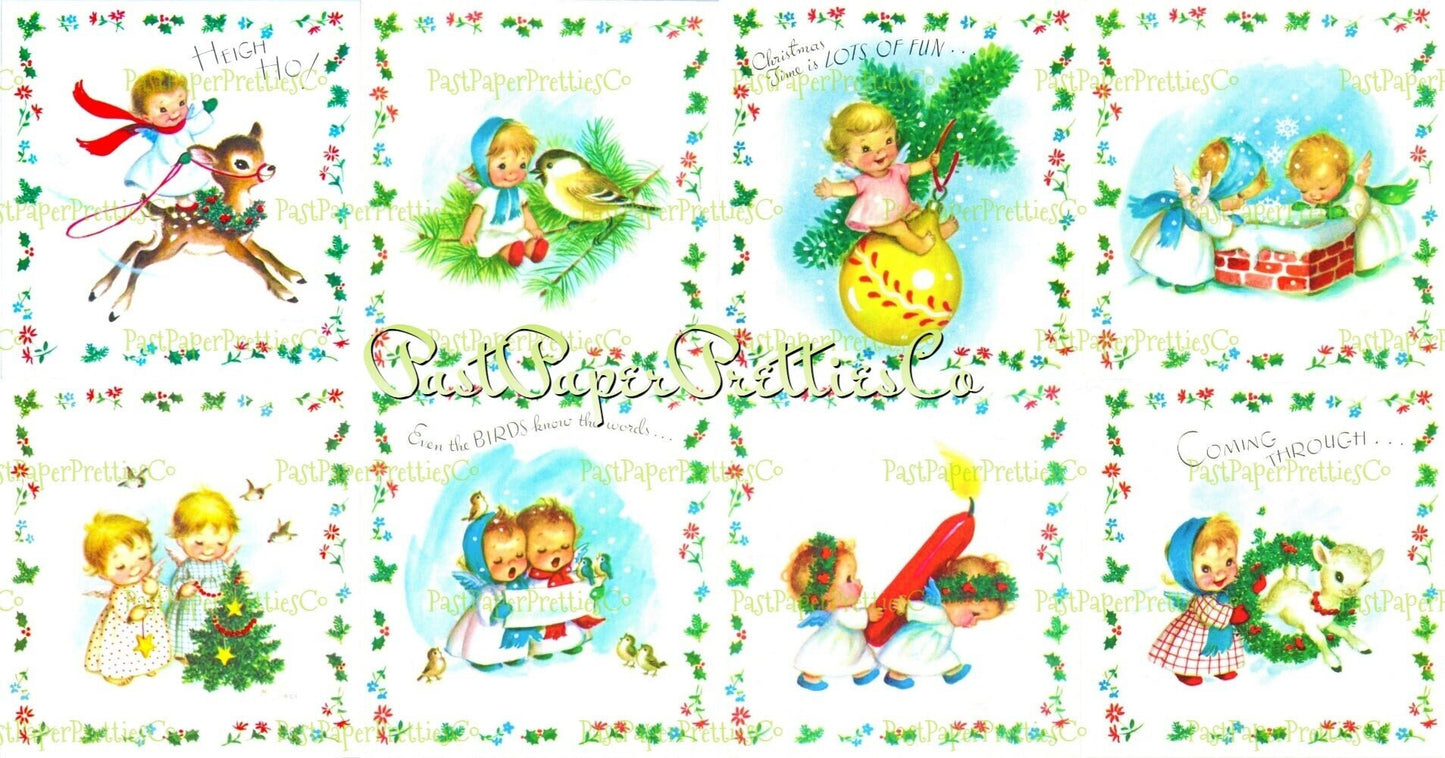 Vintage Christmas Printable Adorable Angel Babies Kids Cards Images PDF Instant Digital Download Cute Kawaii Holiday Cherubs Clipart
